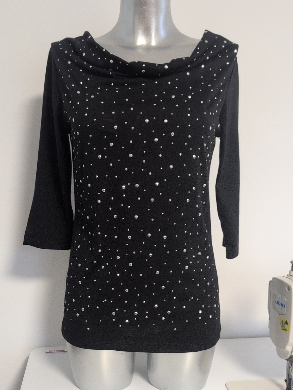 Vintage Black Cowl Neck Sweater with Silver Studs